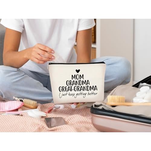 Mothers Day Gifts for Grandma Great Grandmother Gifts Small Makeup Bag,Mom Grandma It Just Keeps Getting Better Cosmetic Bag,Birthday Christmas Makeup Bag Organizer Gifts for Women