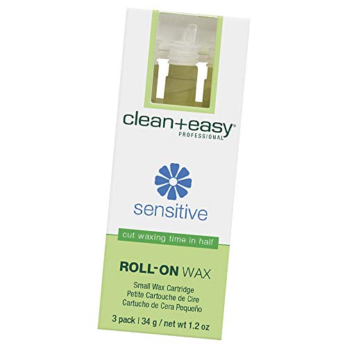 Clean + Easy Sensitive Roll On Wax ? Small Wax Refill Cartridges for Delicate & Sensitive Skin, Hair Removal for Face, Brows & Bikini, 3 Pack