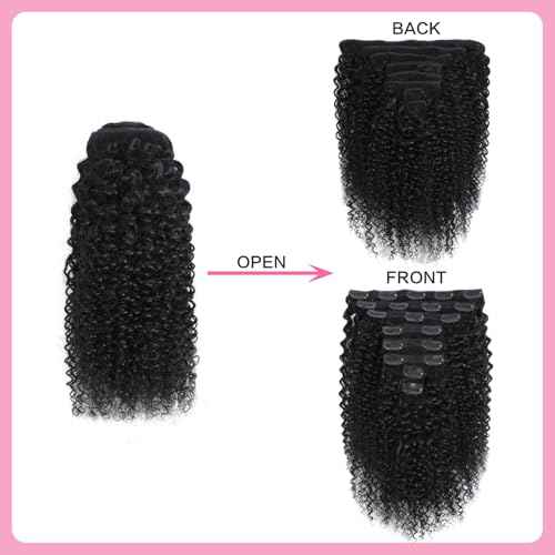 3C 4A Kinky Curly Clip ins 8pcs 120g/set 10A Brazilian Virgin Human Hair Extensions Kinky Curly Clip in Hair Extensions for Women 22 Inch Natural Black