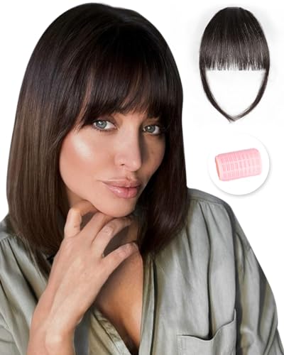 Rosooi Human Bangs Hair Clip in Bangs for Women Natural Curved Wispy Bangs Fringe With Temples Hairpieces for Daily Party Us