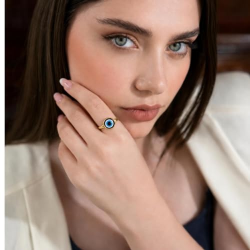 Ello Elli Gold Evil Eye Ring for Women | Stainless Steel