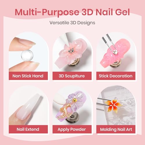 SUPWEE Clear & White 3D Nail Art Builder Gel Kit for Nails - Non-Stick, Salon Quality