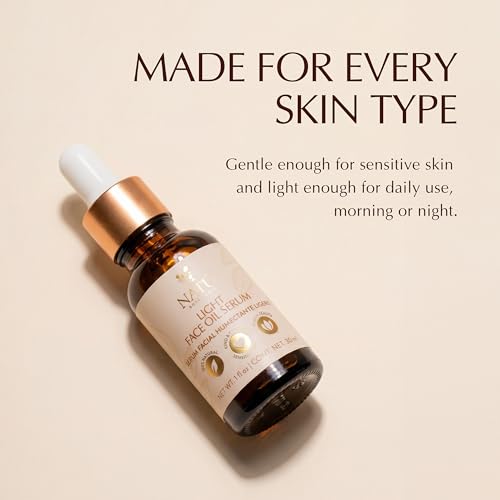 NAT? BOTANICALS Light Face Oil Serum for Oily & Combination Skin - Vitamin A from Sweet Almond & Lightweight Botanical Blend with Tea Tree Oil - Fast Absorbing, Hydrating & Naturally Aromatic - 1fl oz