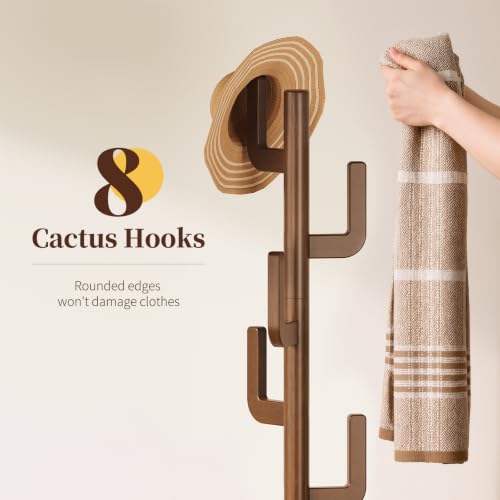 Yoobure Solid Wood Cactus Coat Rack with 8 Hooks - Adjustable Height