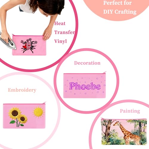 10 Pack Pink Canvas Makeup Cosmetic Bags Pouch with Zipper Bulk Sublimation Embroidery Blanks with Colorful Tassels for DIY Crafts Small Travel Toiletry Multi-Purpose Storage Bag