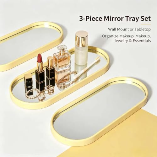3-Piece Wall Mirror Set with Gold Frame, 12x4.7 inches