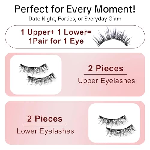 Magnetic False Eyelashes Kit with Applicator, Reusable False Eyelashes with Magnetic Eyeliner, Natural Look, Easy to Use Long-Lasting, for Everyday or Special Occasions