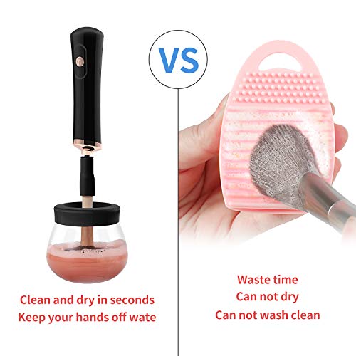 Senbowe Black Electric Makeup Brush Cleaner & Dryer Machine - Fast Deep Cleaning & Drying, Fits All Sizes with 8 Rubber Collars