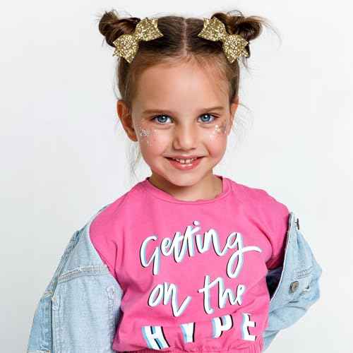 Glitter Christmas Gold Hair Bow Alligator Clips 3" Small Cute Sparkly Sequins Bowknot Hair Barrettes Pin for Little Toddler Teen Baby Girls Kid New Year Xmas Party Dress Decor Accessory