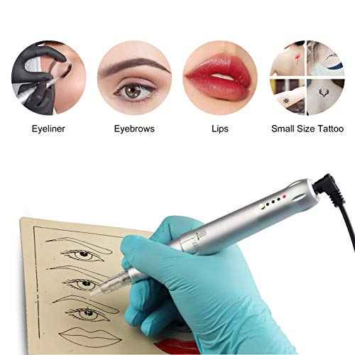 Permanent Eyebrow Makeup Corded Tattoo Pen Kit for Eyebrow Lip Eyeliner Eyebrow Makeup Wired Tattoo Machine With 15 pcs Cartridge Needles Microblading Supply Ombre Powder Brows(Permanent Kit) (Snow)