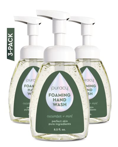 Puracy Foaming Hand Soap, Gently Scented with Real Cucumber & Mint, Perfume-Free, Sulfate-Free Natural Hand Wash Foam Set, Moisturizing Skin Cleanser, 8.5 Fl Oz (Pack of 3)