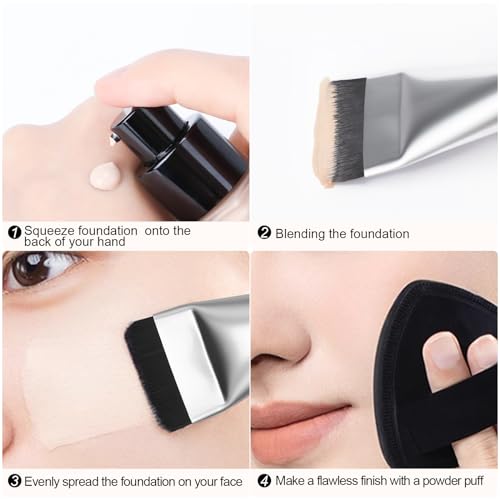 BeautyFactor Silver Flat Foundation Brush - Vegan Synthetic Makeup Spatula