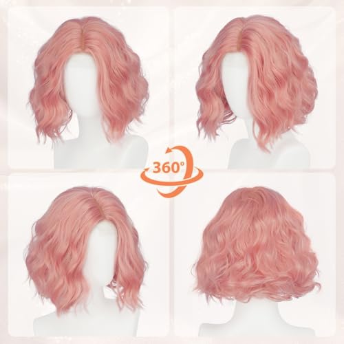 Haloo Pink Bob Wig for Women - Short Soft Wavy Lace Front 11 Inch