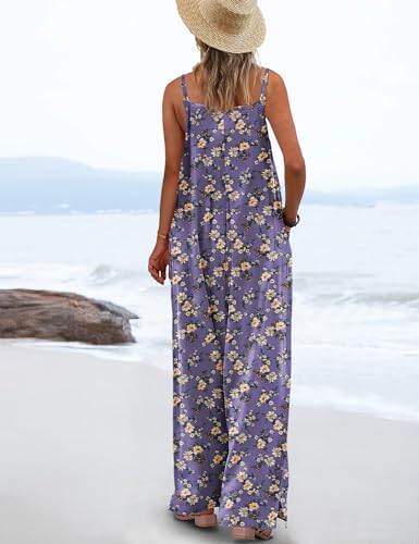 YESNO Women's Summer Boho Casual Jumpsuits Wide Leg Overalls Floral Print Baggy Rompers with Pockets S PZZCR 408