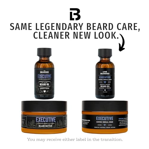 Live Bearded Beard Oil and Butter Grooming Kit - Made in the USA - All-Natural Ingredients with Shea, Argan, Jojoba - Growth Support | Executive Scent - Cedar, Vanilla