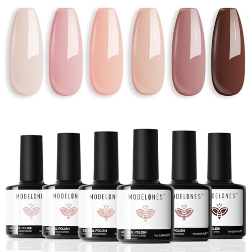 Modelones 6-Color Nude Gel Nail Polish Set - Pink, Milky White & Brown