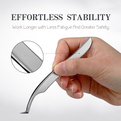 Pro Lash Tweezers for Eyelash Extensions, Professional Expert Eyelash L-shape Tweezers for High Precision Pick/Fan/Wiggle/Apply; 420 Stainless Steel Lash Tweezer for Volume & Classic Lashes