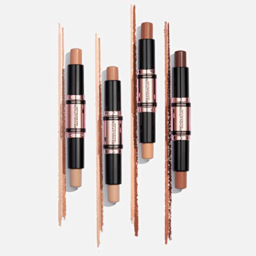 Revolution Beauty London, Fast Base Contour Stick, Dual Ended, Sculpts & Defines Face, Lightweight, Blendable, Medium, 2 X 0.15 Oz