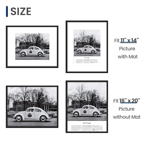 ENJOYBASICS 16x20 Picture Frame, Display Poster 11x14 with Mat or 16 x 20 Without Mat, Wall Gallery Photo Frames, Black, 2 Pack