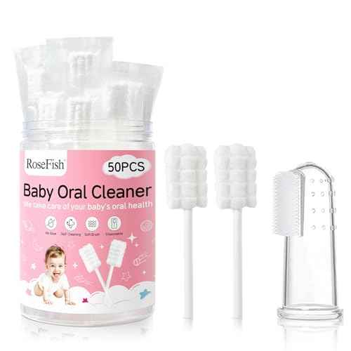 50Pcs Baby Tongue Cleaner for 0-36 Month No Glue Disposable Baby Mouth Oral Cleaner Infant Toothbrush Gum Cleaner 3D Soft Infant Tongue Cleaner+1PCS Finger Toothbrush