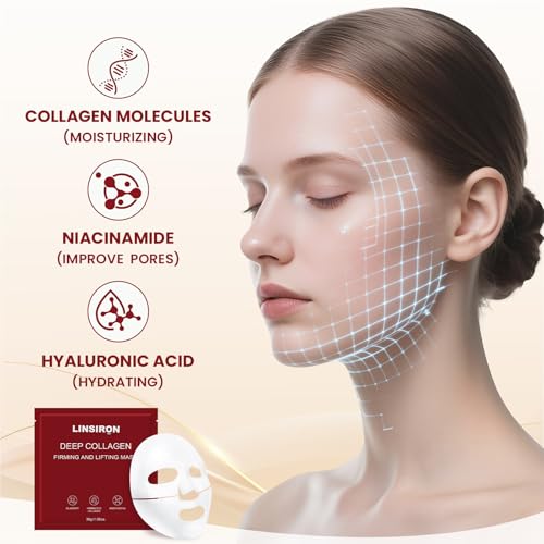 Bio-Collagen Real Deep Masks 12PCS Collagen Face Mask Skin Care Sheet Overnight Skincare Hydrating Smile Line Patches Wrapping Lift Stocking Stuffers Birthday Gifts for Teen Girls