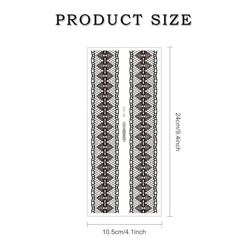 Black Lace Temporary Tattoo Stickers, 8 Sheets Waterproof