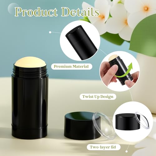 30 Pcs Empty Deodorant Containers Twist up Filling Stick Plastic Deodorant Container Refillable Bottles Bottomfill Round Lip Balm Tubes for Homemade DIY Lipstick Crayon(100 ml,Black)