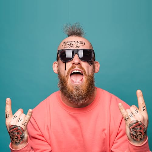 4 Sheets Cosplay Hip-Hop Temporary Face and Body Tattoos ? Rapper-Inspired Fake Tattoo Stickers for Men, Women and Kids ? Realistic Waterproof Tattoos for Cosplay, Halloween, Parties