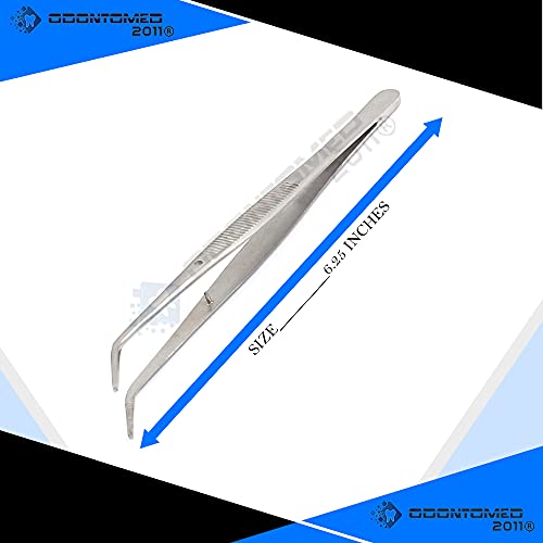 OdontoMed2011¢ç Heavy Duty 6 inches Stainless Steel College Tweezers Curved Tips All-purpose Forceps Professional Tweezers Tongs and Comfortable Ridged Handle for Crafting Repairing General Purpose