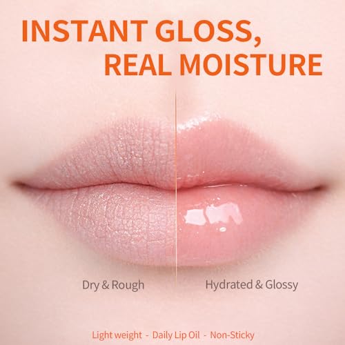 Purederm Hydra Glow Lip Oil, Clear Non-Sticky Lip Gloss, Hydrating Lip Care for Dry Lips, Day & Overnight Use (0.26 fl oz)
