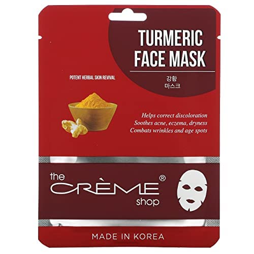 The Crème Shop Natural Essence Face Sheet Mask - Korean Facial Skin Care and Moisturizer - Turmeric for Soothing, Hydrating, Deep Cleansing, Healing, Reduce Redness - Natural Beauty Essence (5 Pack)