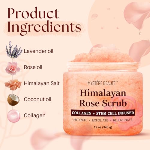 Himalayan Salt Body Scrub with Collagen & Rose Oil - 12 fl oz - Mystére Beauté
