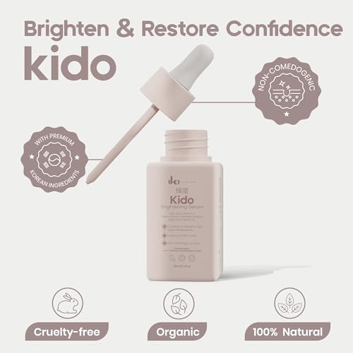 KIDO Brightening Serum - Reduces Dark Spots, Evens Skin Tone, Hydrates Deeply, Non-Irritating Formula, Kojic Acid, Alpha Arbutin, Retinol Serum for Face, Centella Asiatica, & Vitamin E