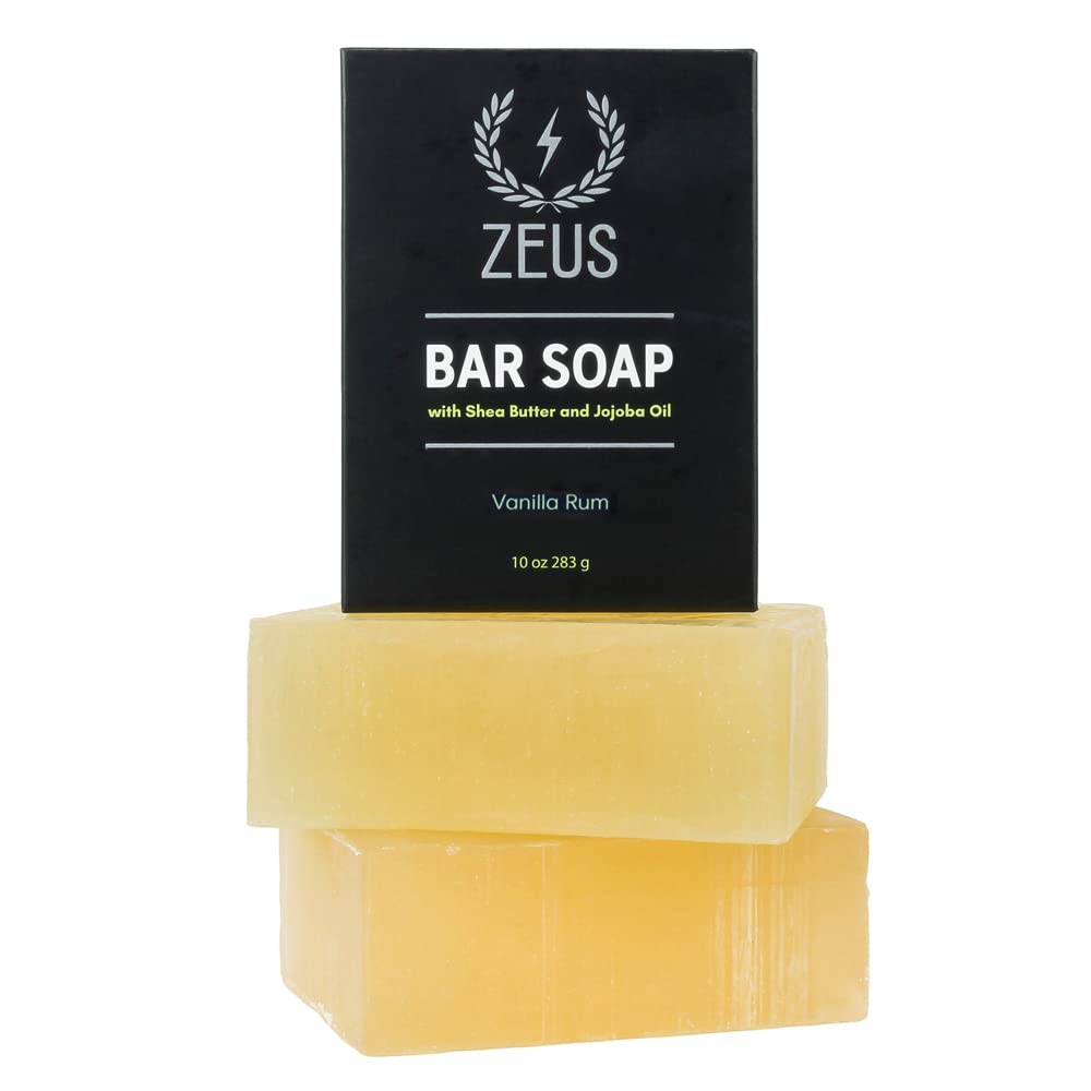 ZEUS Natural Body & Face Bar Soap, Hydrating & Balancing Cleanser for Men’s Skin Care, Daily Face & Body Wash, Gentle on Sensitive Skin (TWO PACK) Vanilla Rum