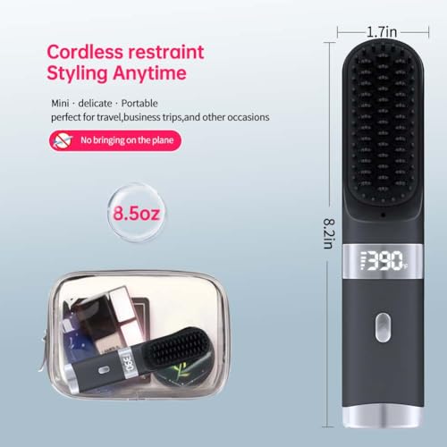Cordless Hair Straightener Brush with LCD Display USB Rechargeable