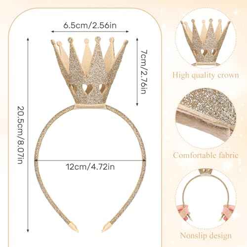 WantGor Gold Crown Headband, Women Glitter Queen Crown Hairband Headwear Shiny Princess Headbands for Birthday, Cosplay, Party Decorations, Halloween Costume Hair Accessories (Gold, M)