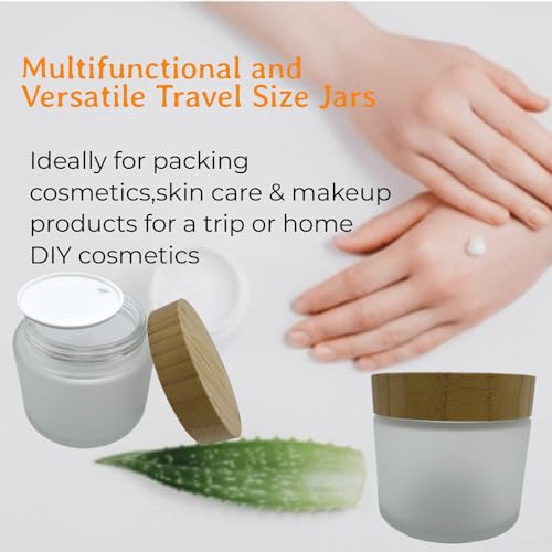 Frosted Glass Cosmetic Jar 4 Pack 6.7oz with Bamboo Lids