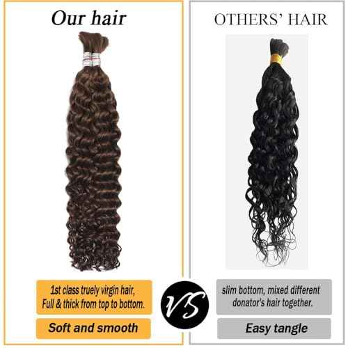 Human Braiding Hair for Boho Knotless Braids Bulk Curly Bundles Human Hair for Micro Braiding Wet and Wavy Water Wave No Weft Human Hair Extension for Box Boho Braids 100g (4#,20inch)