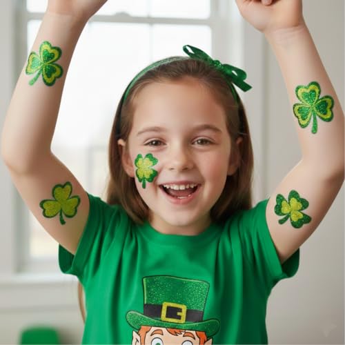 St Patrick's Day Glitter Shamrock Temporary Tattoos - 50 Pack