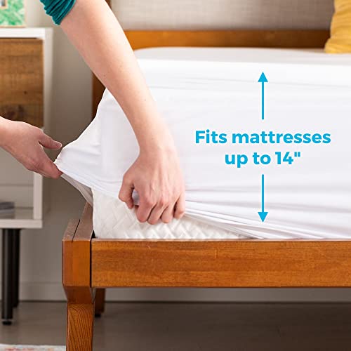 LINENSPA Premium Mattress Protector - White - Twin Size - Breathable Polyester - Fitted Style - Waterproof Design - Machine Washable & Dryer Safe - Mattress Protector for Kids, Teens, and Adults