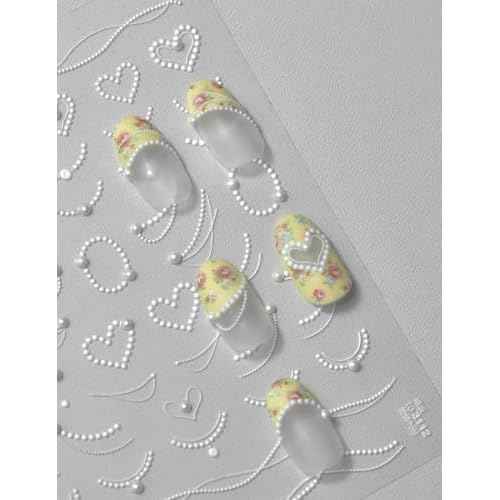 Rhinestones Pearls Nail Stickers 5D Embossed ? Premium Salon-Quality Nail Charm Accessories, Easy Application & Self-Adhesive Pearl Chains for DIY Manicure, Nail Art, Press on, Home or Salon Use