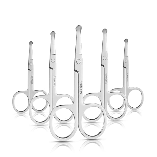 5-Piece Men's Safety Rounded Tip Small Scissors - Professional Stainless Steel Trimming Scissors for Mustache, Nose, Beard, Eyebrows, Eyelashes, and Ear Hair Cutting