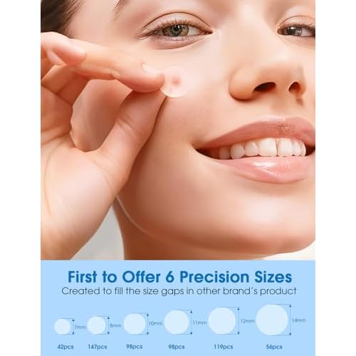 Pimple Patches for Face?Hydrocolloid Acne Patch, 6 Sizes (7/8/10/11/12/14 mm), 560 ct.?Tea Tree, Salicylic Acid & Centella-Invisible Waterproof Spot Dots, Absorb Fluid & Shrinking Zits and Whiteheads