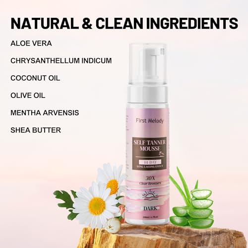 Self Tanner Mousse+Face Tanning Drops-30X Clear Bronzer Self Tanning Lotion for Body Fake Tan-14 Day Long Lasting Effect Quick Tan,Lightweight, Self-Tanner Foam Enriched with Aloe Vera and Coconut