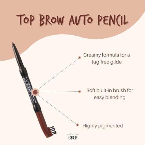 Kiss Eyebrow Pencil Retractable, Coconut Oil, Built-in Brush, Pack of 2