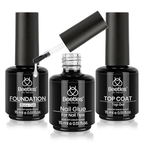 9-in-1 Nail Glue Set with No Wipe Base Coat & Top Coat - 15ml