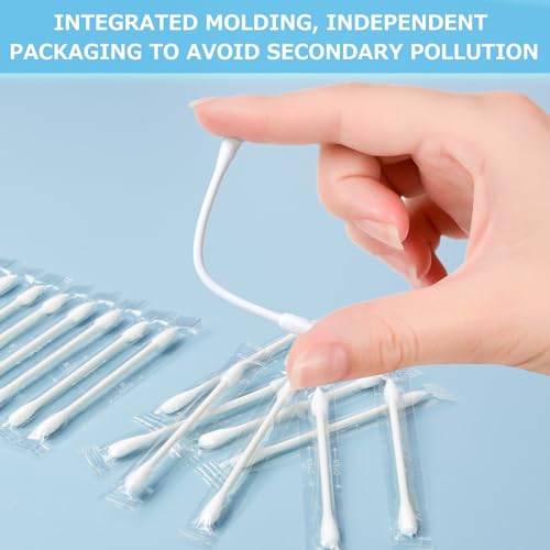 Cotton Swabs 100 Pack - Individually Wrapped Double-Tipped Ear & Makeup Tips, Organic & Biodegradable