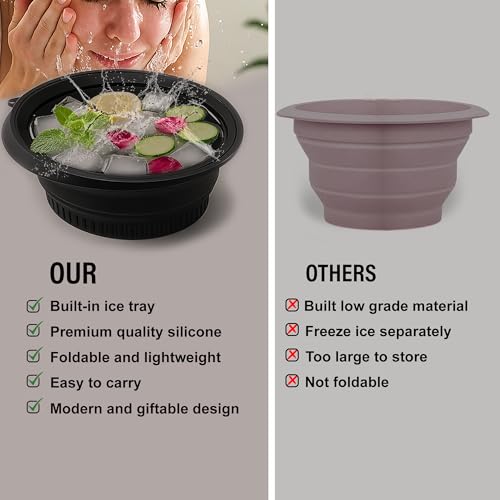 Ice Bowl for Face ? Reusable Collapsible Cold Plunge Skincare Set, Face Ice Mold for Puffiness Relief, Skin Tightening, Redness & Glowing Skin Routine Bonus : Facial Scrubber