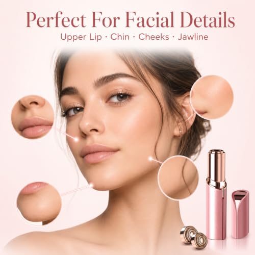 Electric Facial Hair Remover for Women - Rechargeable Shaver with LED Light & 2 Replacement Heads