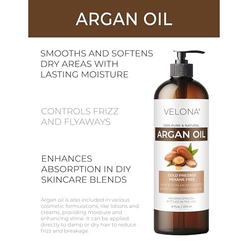 velona Argan Oil - 16 Fl Oz | 100% Pure and Natural | Morocco Oil | Skin, Body and Face Care | Nails Protector | Unrefined, Cold Pressed | Cap Kit